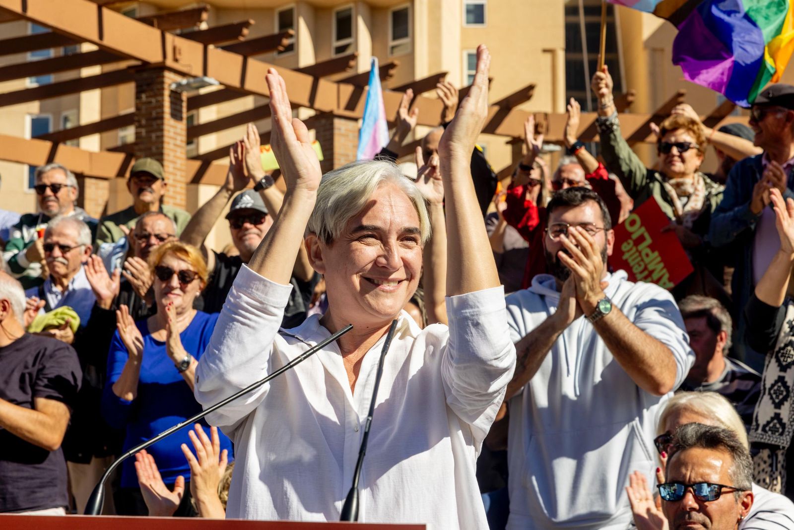 Ada Colau, en un acto de precampaña en Móstoles.